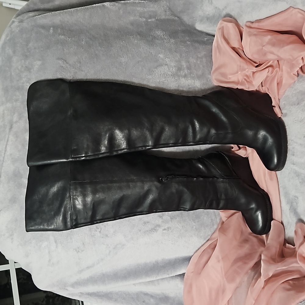 Ralph Lauren 7 Leather Thigh High Wedge Boots